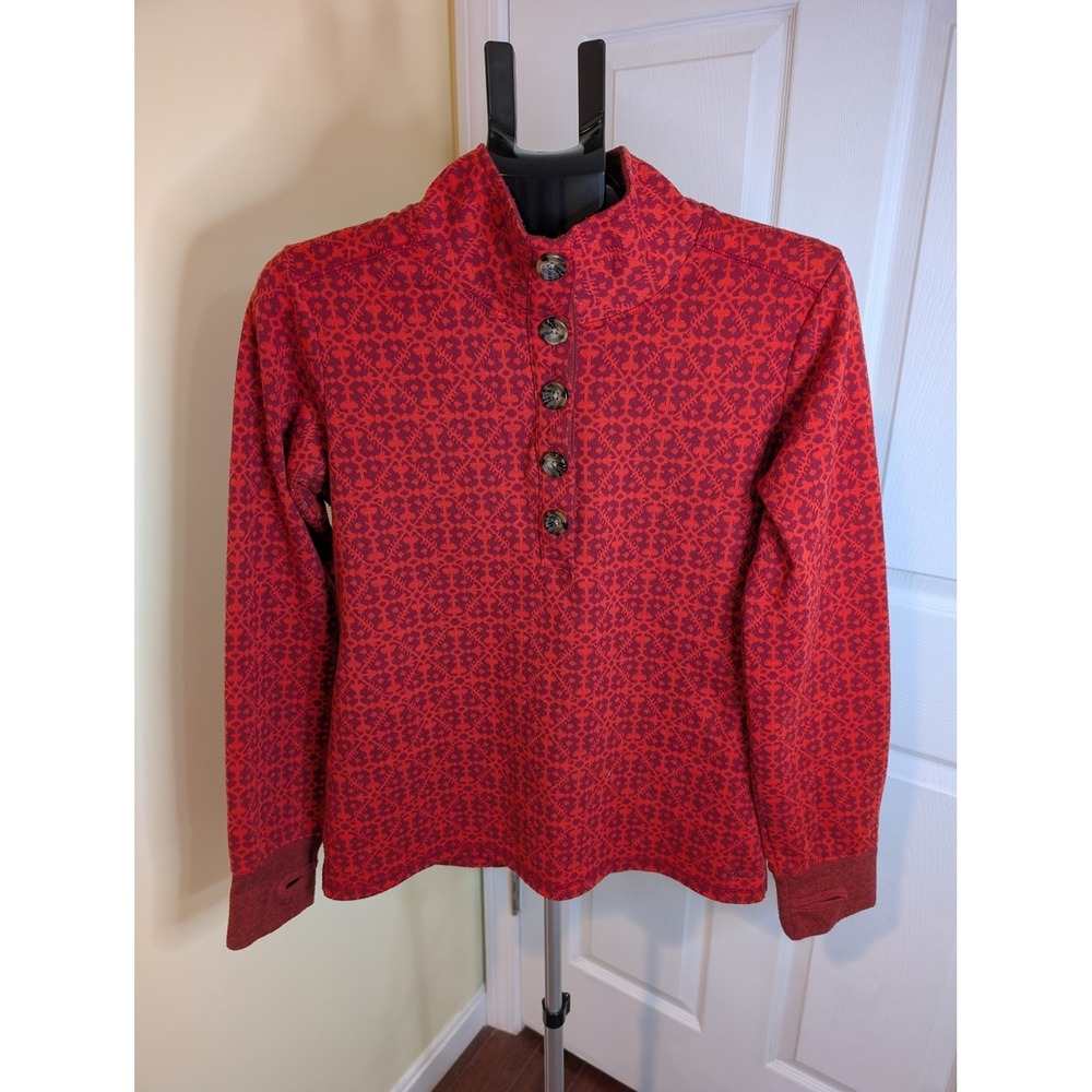 Kavu Women's Lopez Filigree Print Button High Collar Pullover Knit Sweater Large